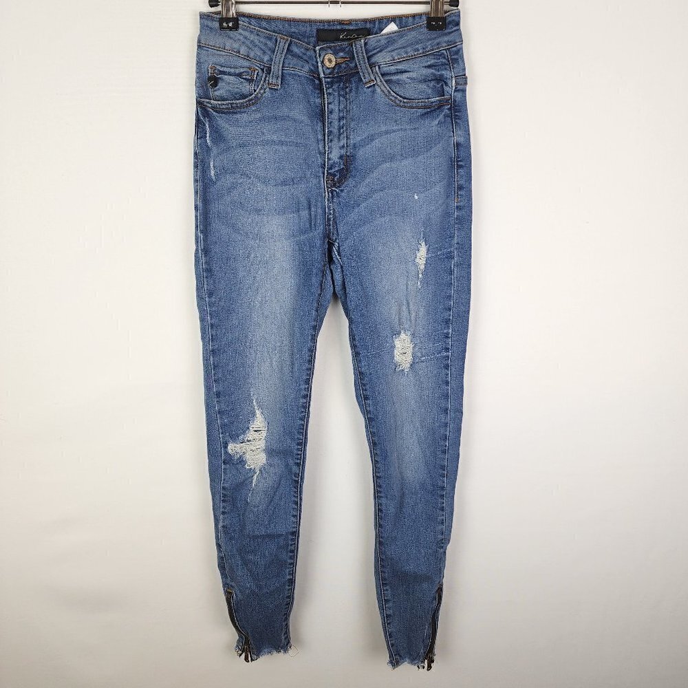 KanCan Women Medium‎ Wash Distressed Ankle Zip Skinny Jeans KC6219M Size 25